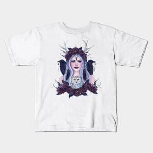 Jaylah goddess with ravens by Renee Lavoie Kids T-Shirt